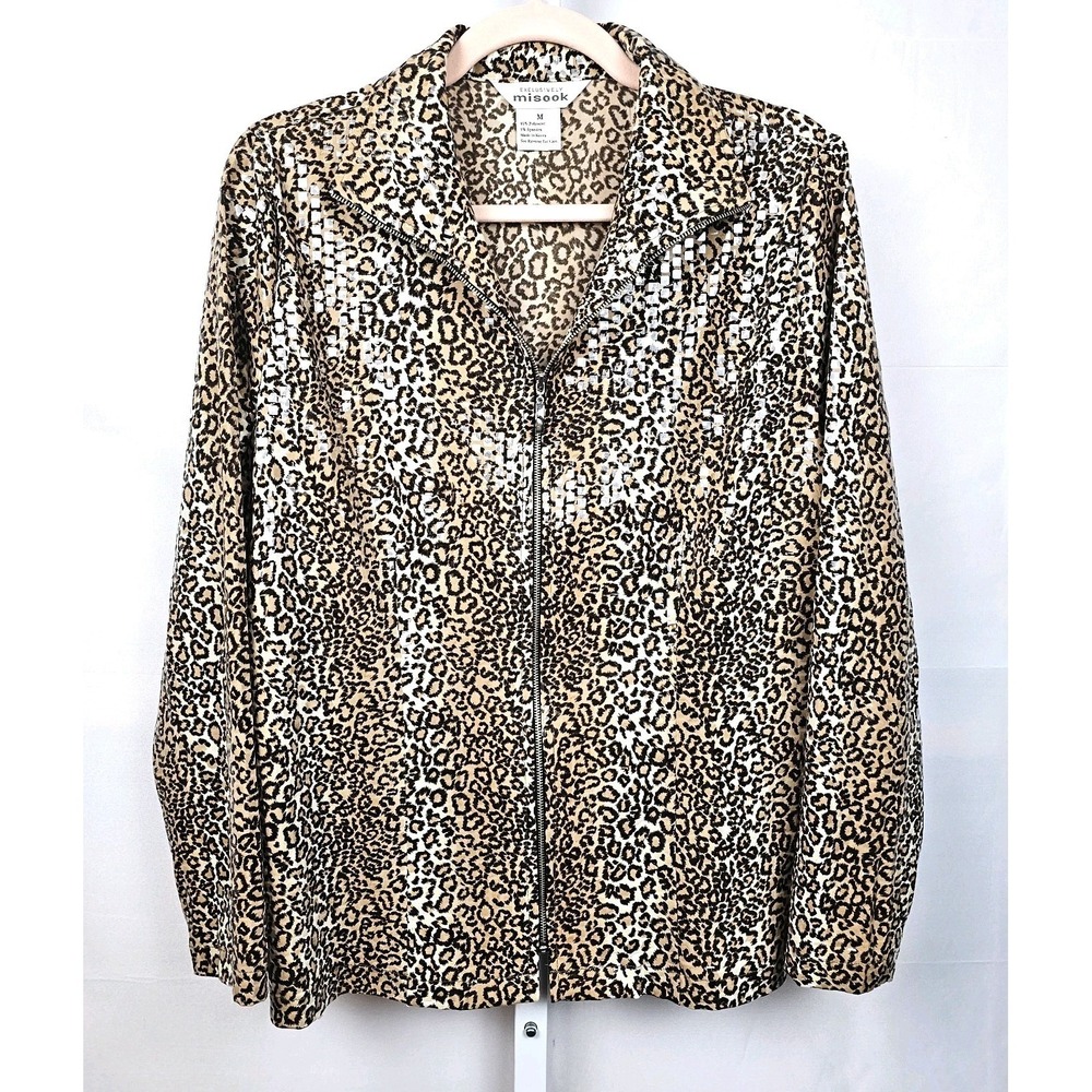 Exclusively Misook Jacket Animal Print Artsy Zip Front Mobster Wife Size Medium